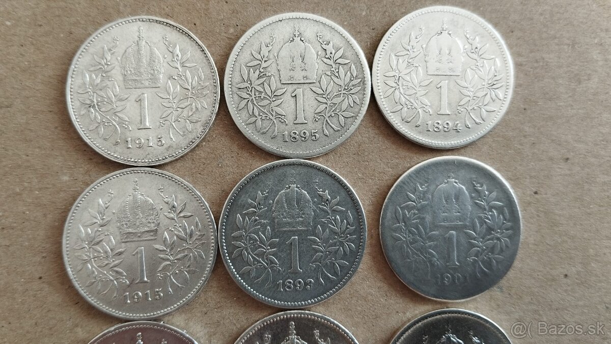 9ks starých korun - Stříbrné korony - konvolut korun. - 7
