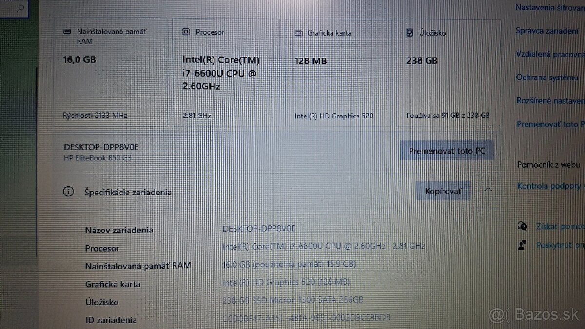 HP EliteBook 850 G3, i7-6600U, 16GB RAM, 256GB SSD M.2 - 7