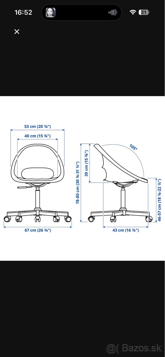 Otočná stolička LOBERGET/MALSKÄR - 7