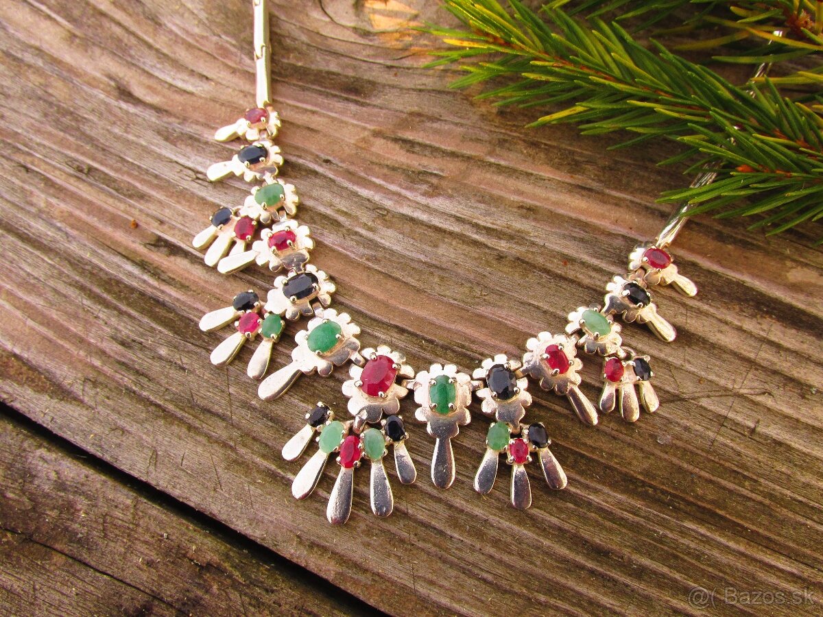 Strieborný náhrdelník, Rubín, Zafír, Smaragd, Ag 925 - 7