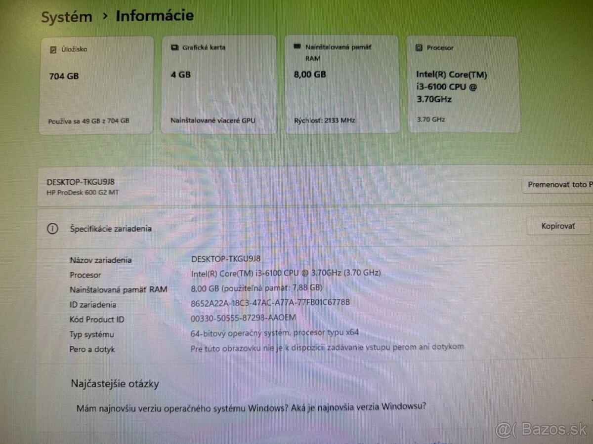 Počítač i3-6100 / RX 560 4GB / 8GB / SSD + HDD - 7