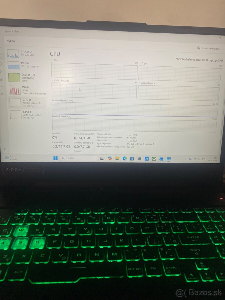 Herný notebook ASUS TUF Gaming A15, RTX 3050, 16GB RAM - 7