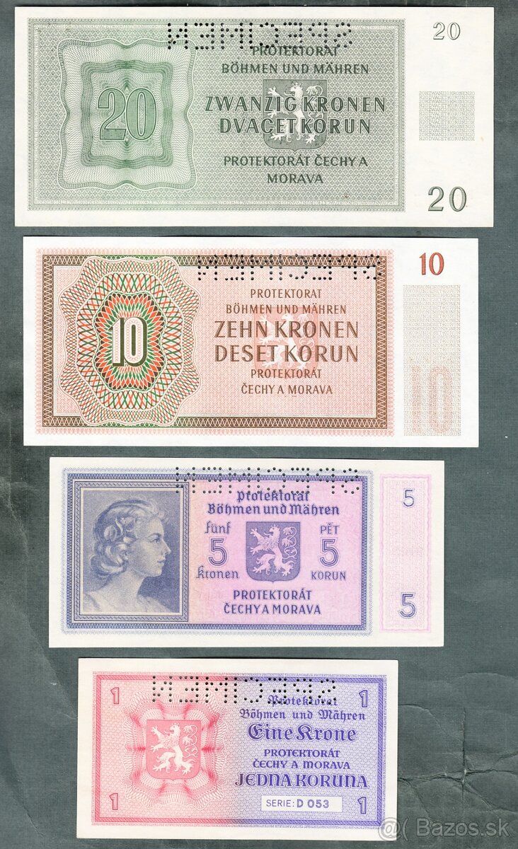 Staré bankovky PROTEKTORÁT KOMPLET SESTAVA bezvadný stav - 7