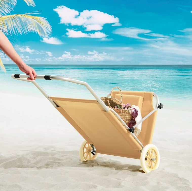 Hliníkové záhradné lehátko s kolieskami modré a béžové - 7