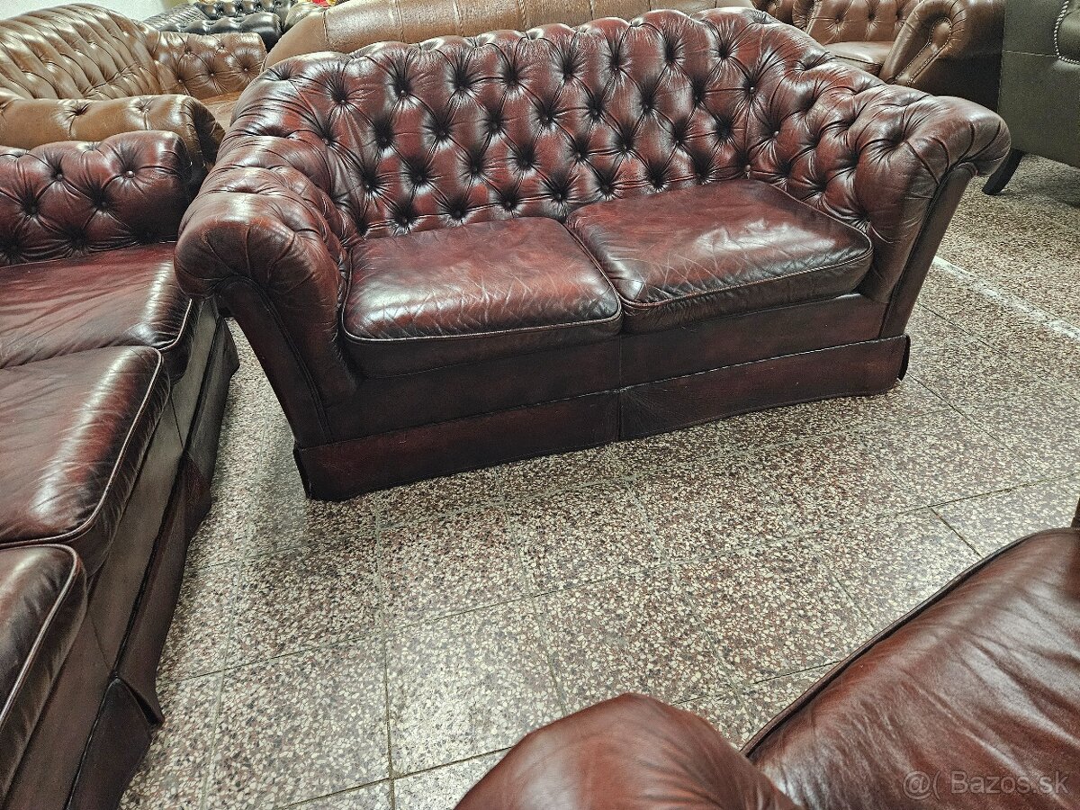 CHESTERFIELD ŠTÝL,SEDAČKA KOŽENÁ,ZĽACNENÁ,3+2+1 - 7