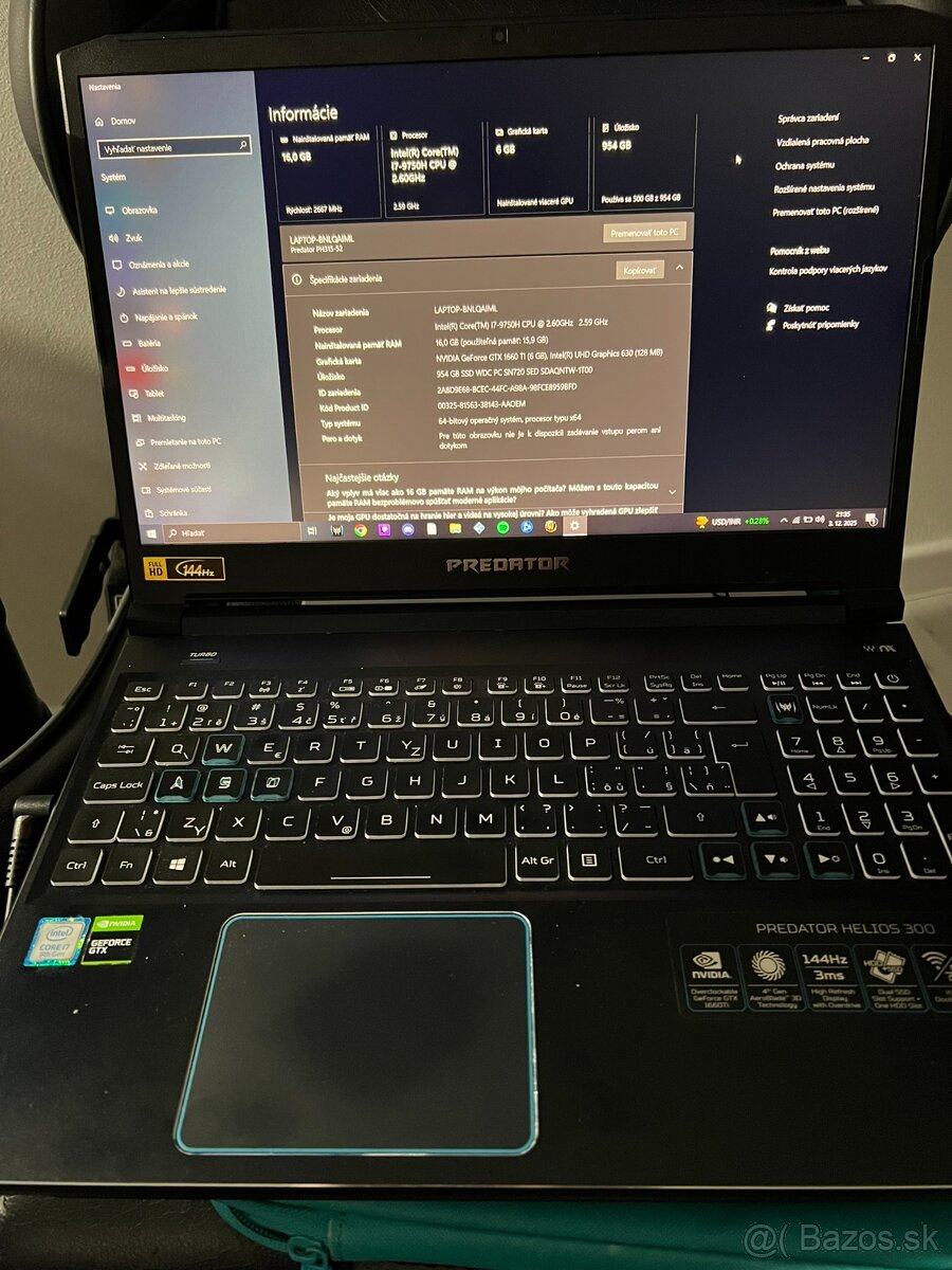 Predám Notebook Acer Predator Helios 300 - 7