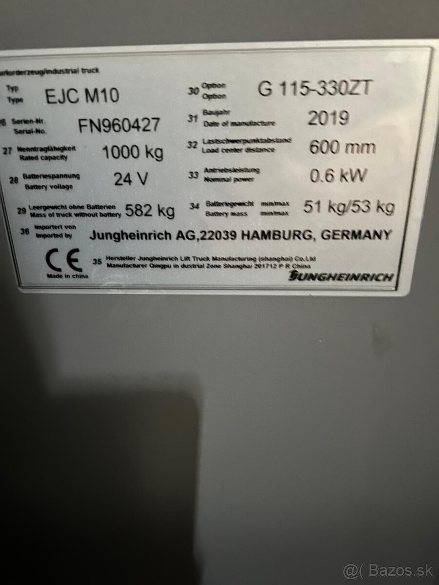 Vysokozdvižný vozík-Jungheinrich-elektrický zánovný EJC M10 - 7