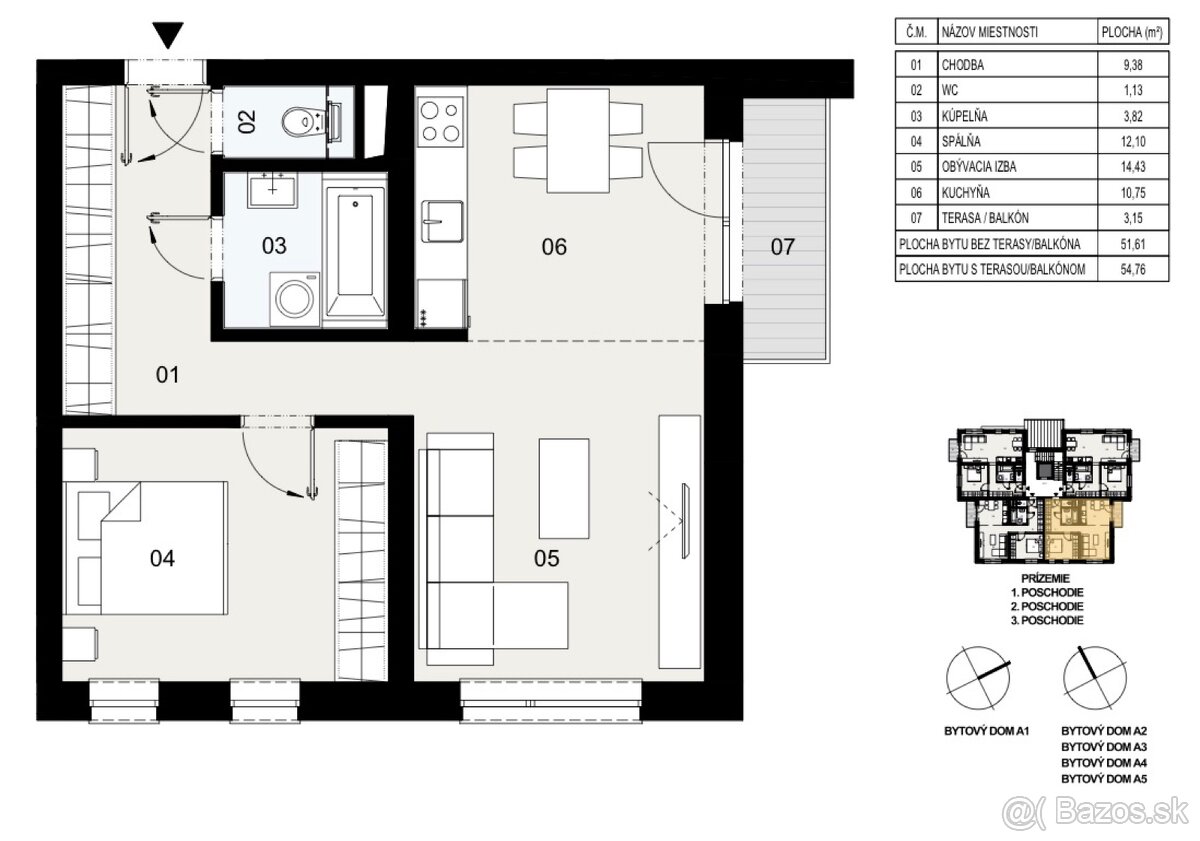 2- a 3- izbové byty do nájmu v Obytnom súbore Benát - 7