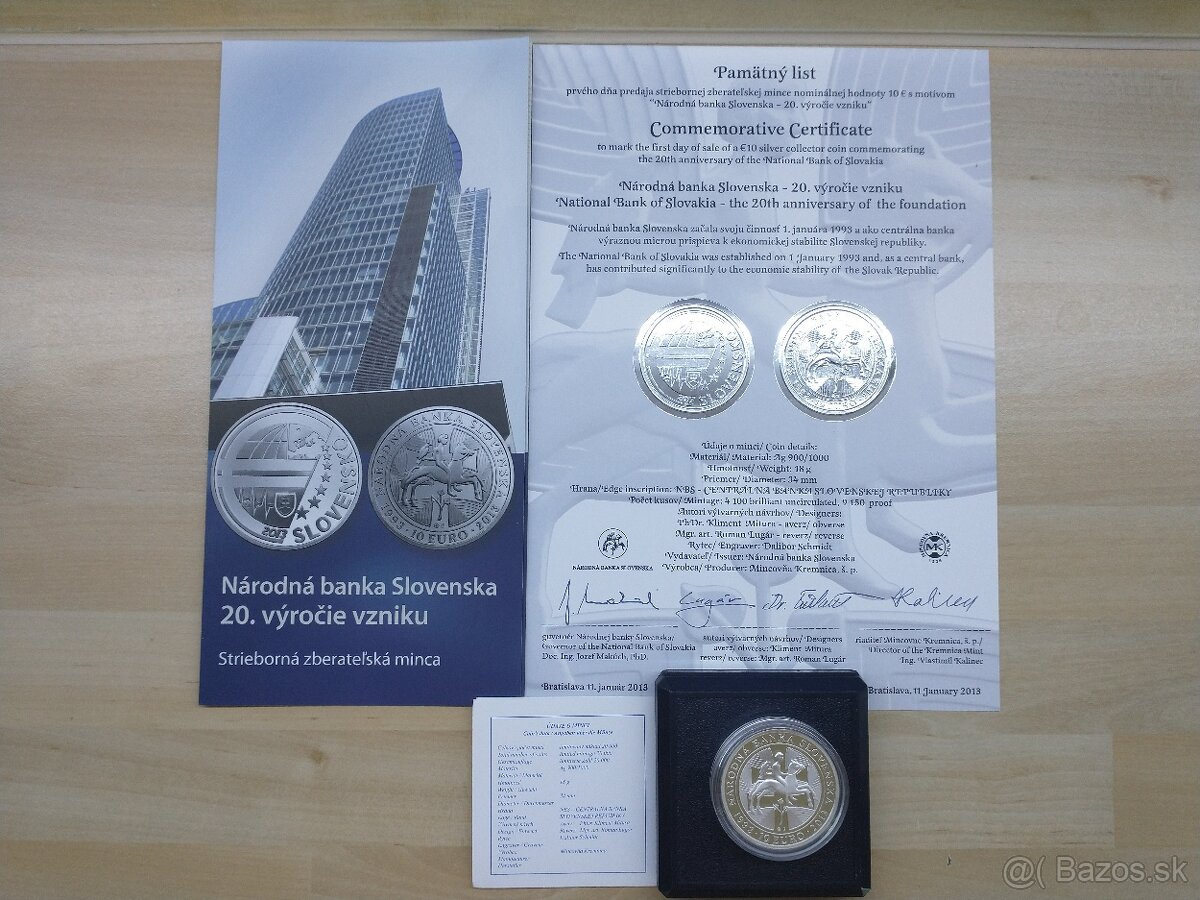 strieborné mince SK proof, pamätný list - 7