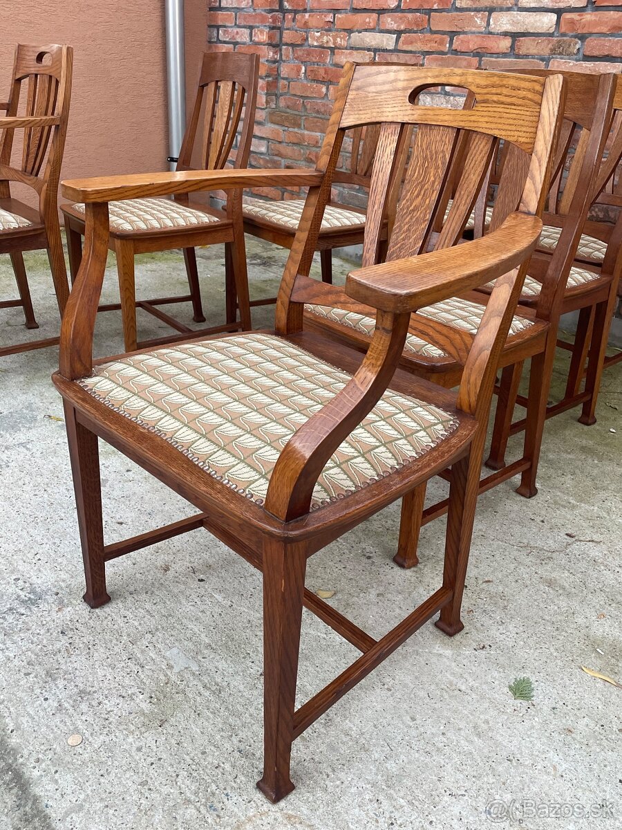 Originálne Jugendstil stoličky, 8 ks, dub, TOP STAV - 7