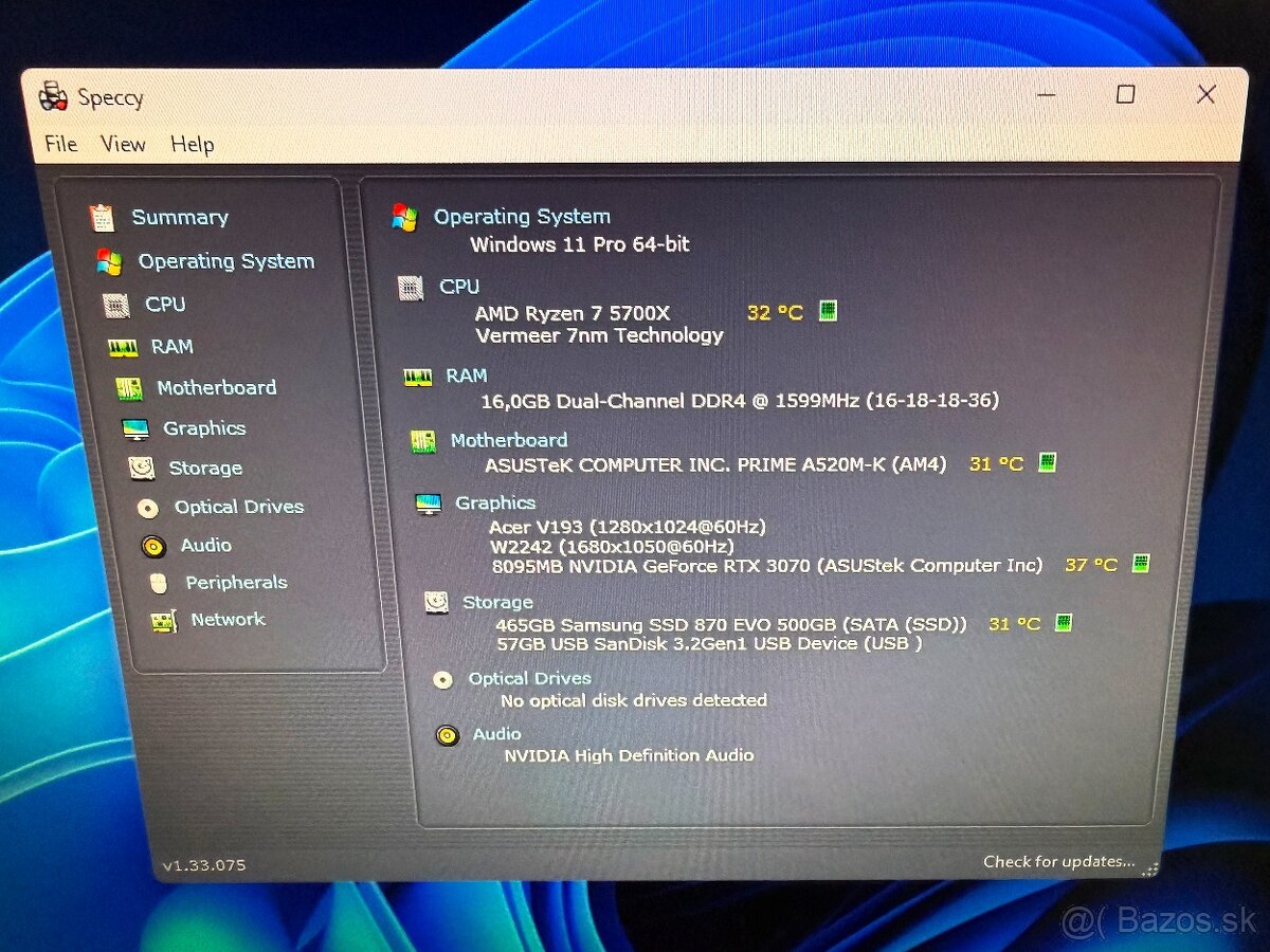 PREDÁM HERNÝ PC - R7 5700X,RTX 3070 8GB,16GB DDR4,500GB SSD - 7