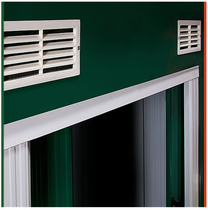 Záhradný domček 196x122x180 cm sivý s oknami a zelený bez - 7