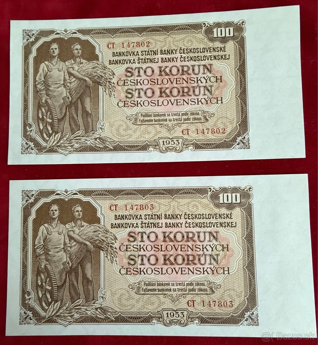 Československé bankovky TOP stav UNC postupky čísla za sebou - 7