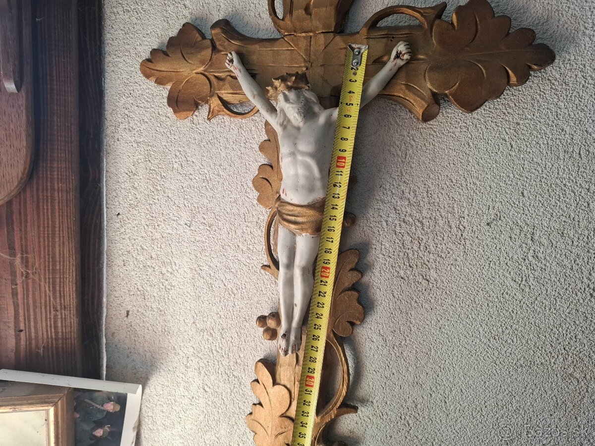 Predám starožitný kríž drevorezba porcelán - 7
