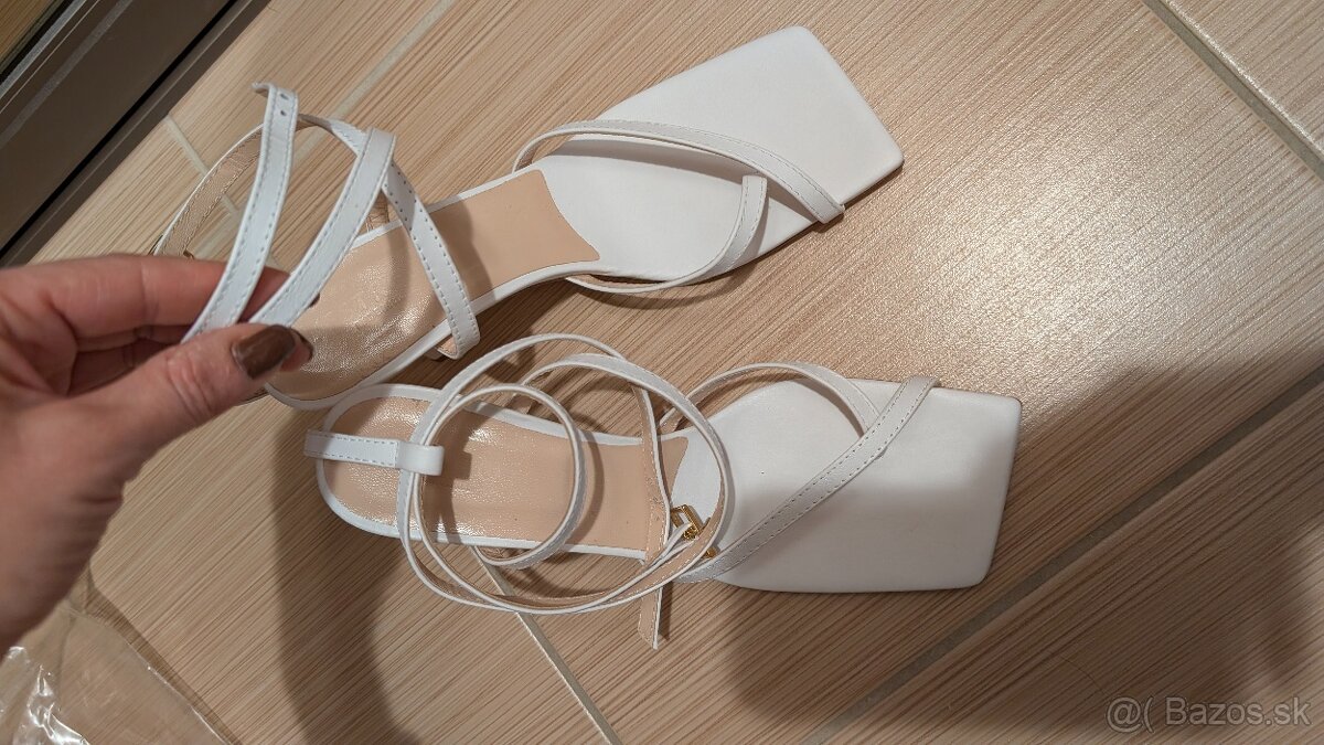 Talianske biele sandále 100% koža - 7