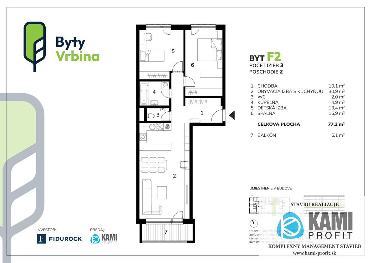 Na predaj 3 izbový byt s terasou v novostavbe v Piešťanoch v - 7