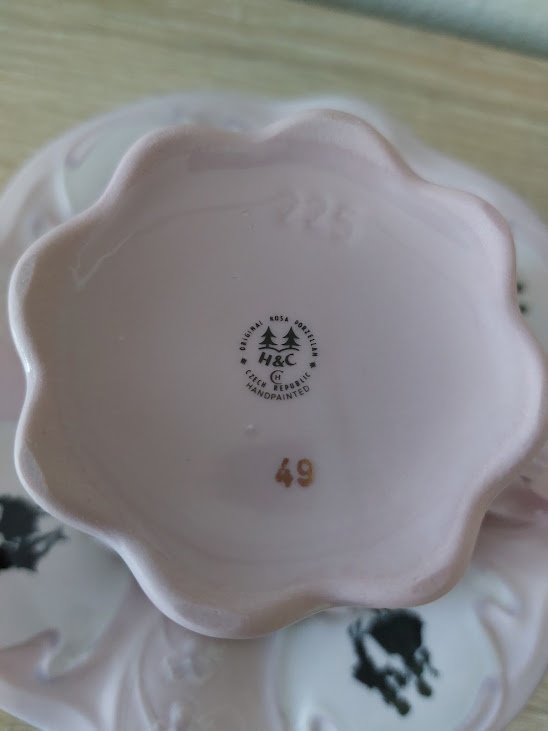 Ruzovy porcelam H&C - salka s podsalkou - 7