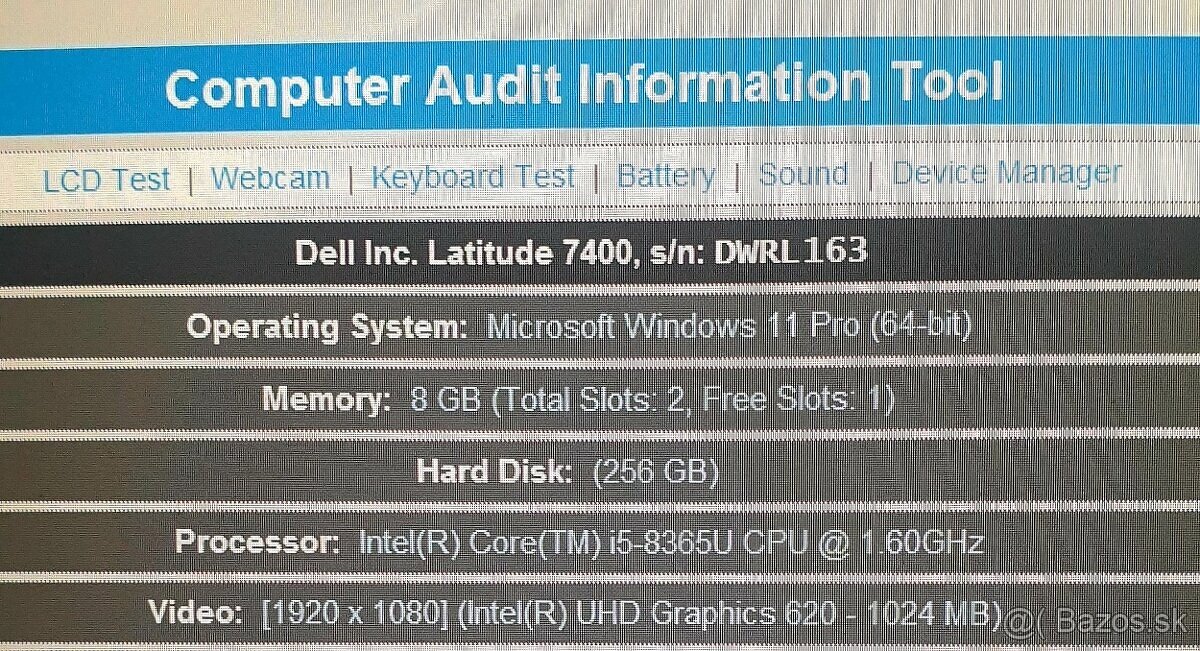 Dell Latitude 7400 14" DOTYKOVY, i5-8gen, 8GB/256SSD - 7