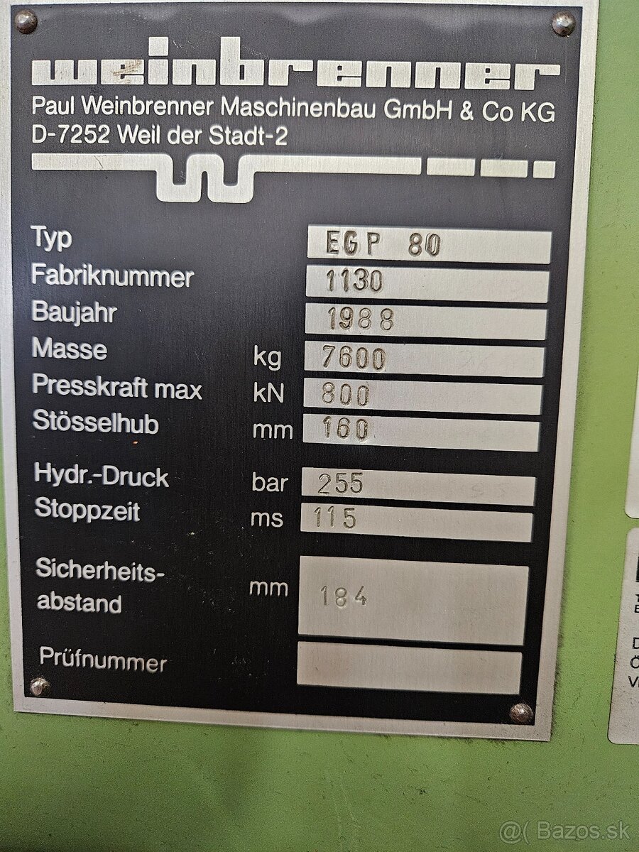 Ohraňovací lis Weinbrenner EGP 80/1200 - 7