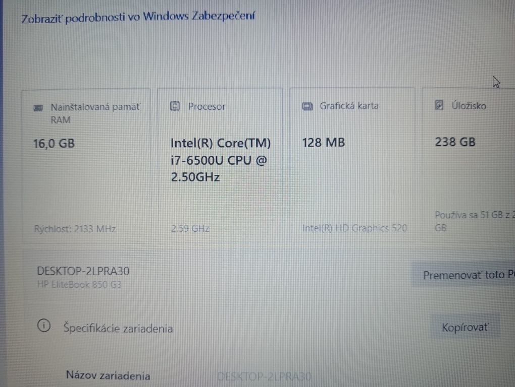 Hp elitebook 850 G3 / 16gb ram / Intel core i7 / 256gb ssd - 7