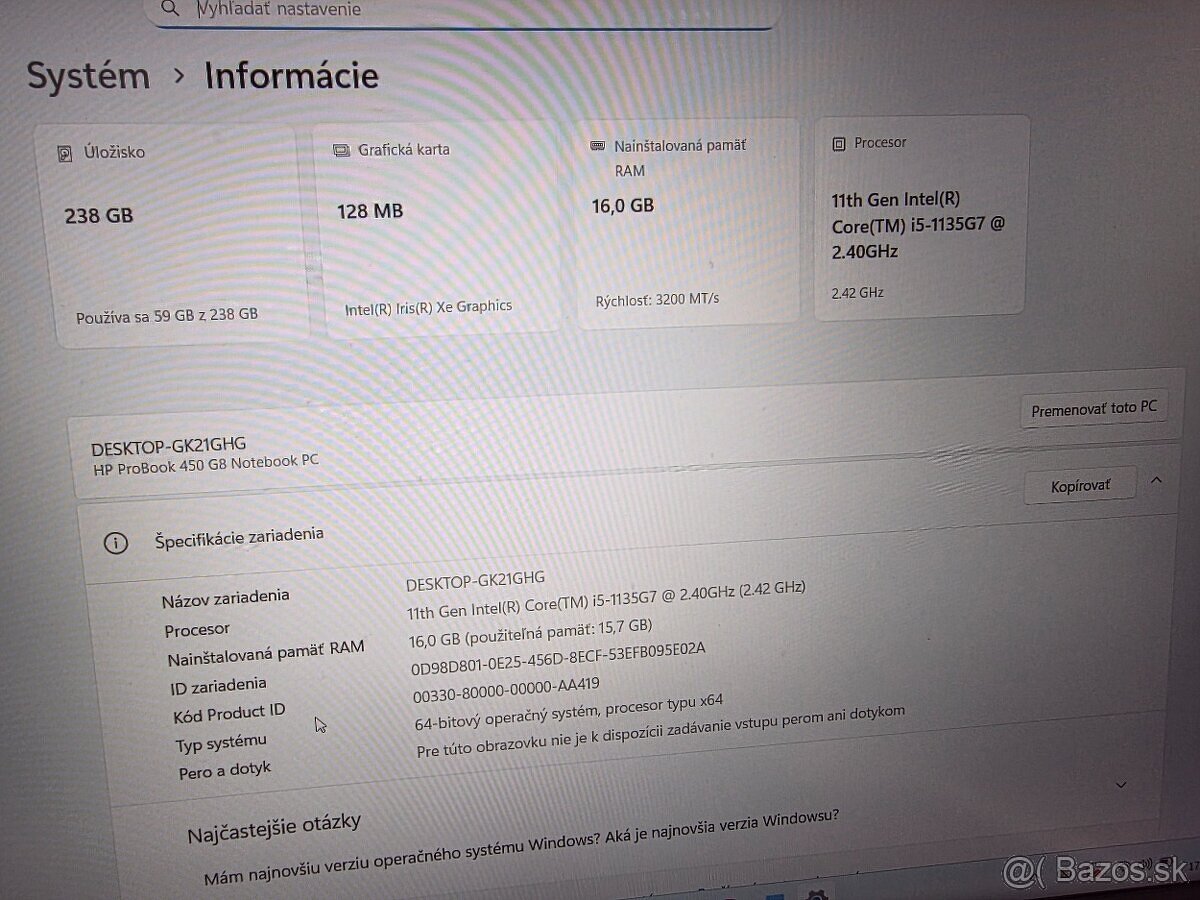 Notebook HP ProBook 450 G8 I5 - 7