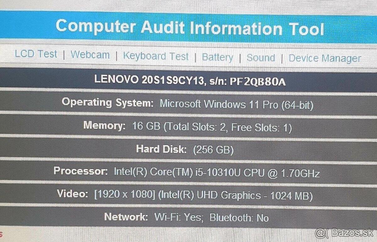 Lenovo ThinkPad T14 Gen 1 16GB / 256 SSD/ Win 11 - 7