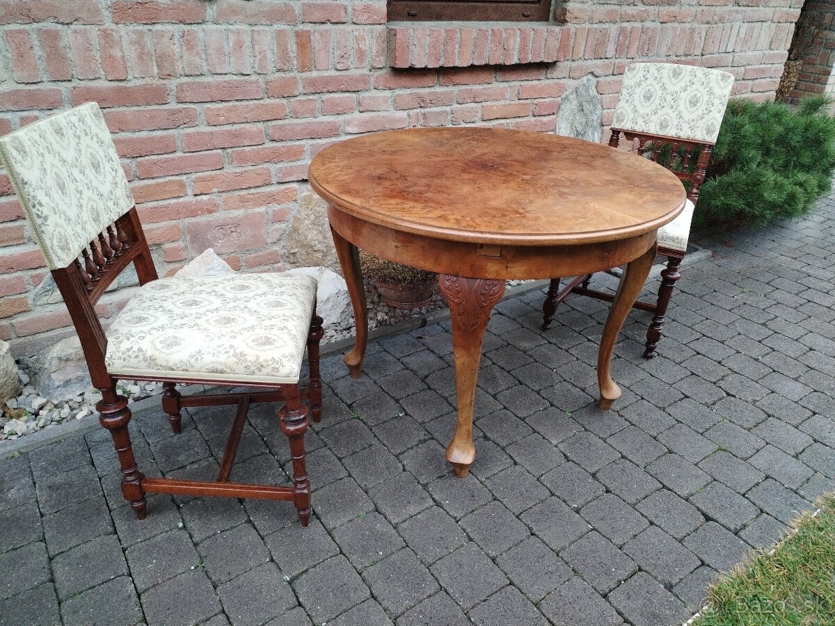 Starožitný stôl + stoličky - 7