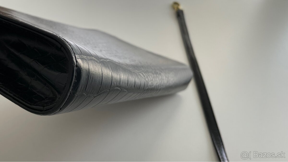 Čierna listová kabelka psaníčko popruh krokodília koža croc - 7