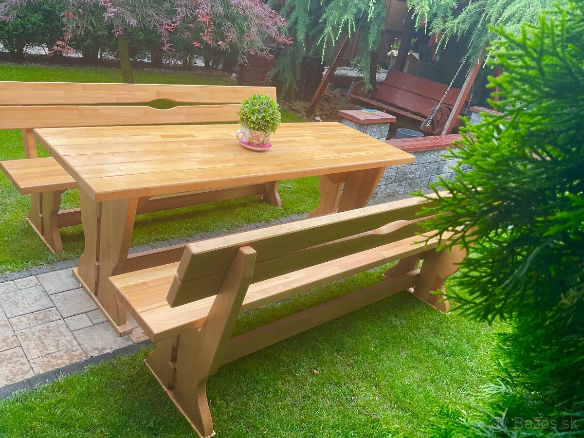 Masívny Dubový set srôl a dve lavice dĺžka 2m - 7