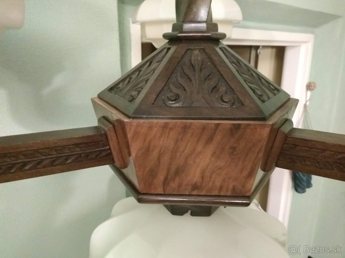 Drevený trojramenný starožitný luster - 7