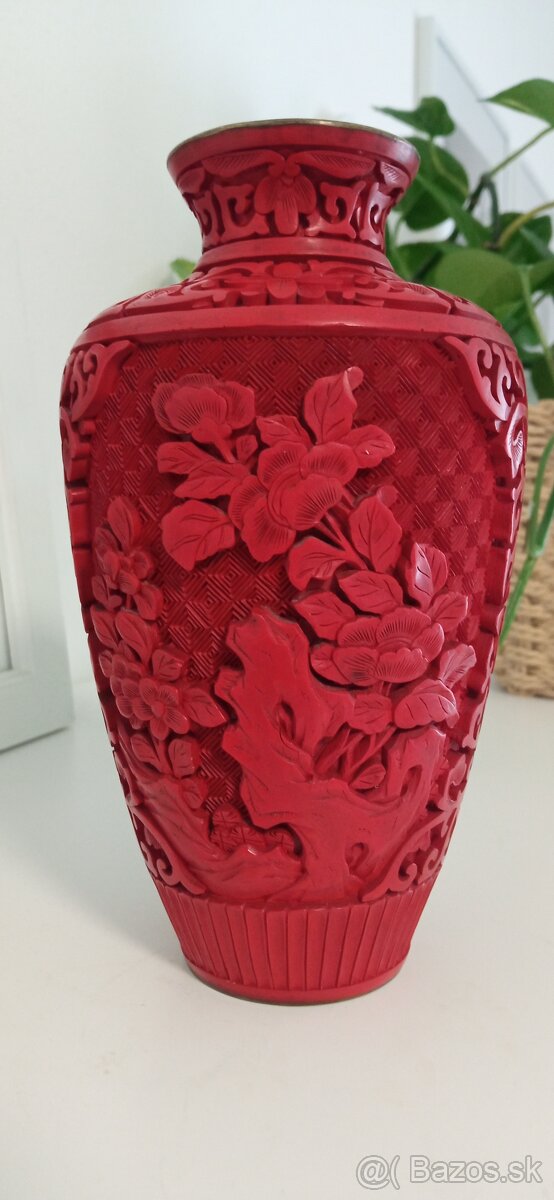 Starožitná čínska vyrezávaná váza z Cinnabaritu (rumelka) 18 - 7