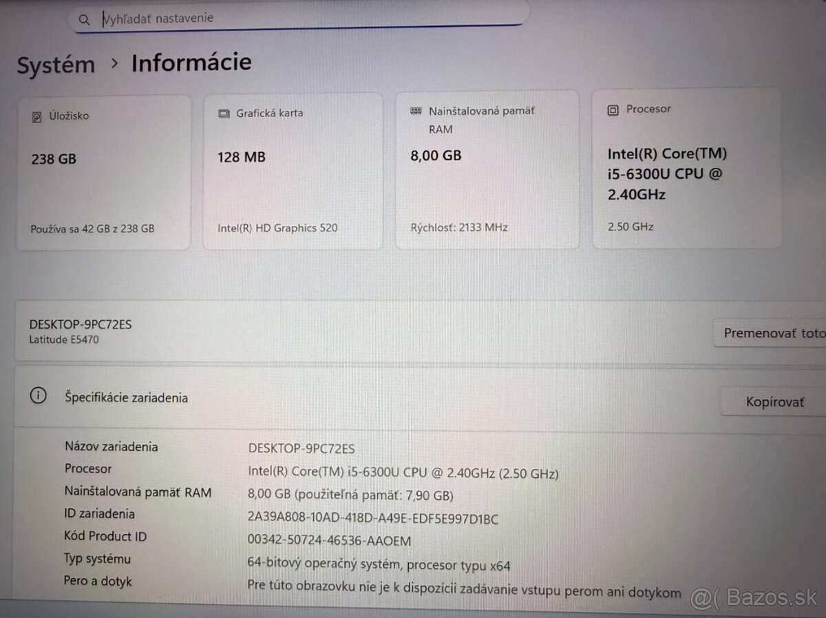 Notebook Dell Latitude E5470 / i5 / 8GB RAM / 256GB SSD - 7