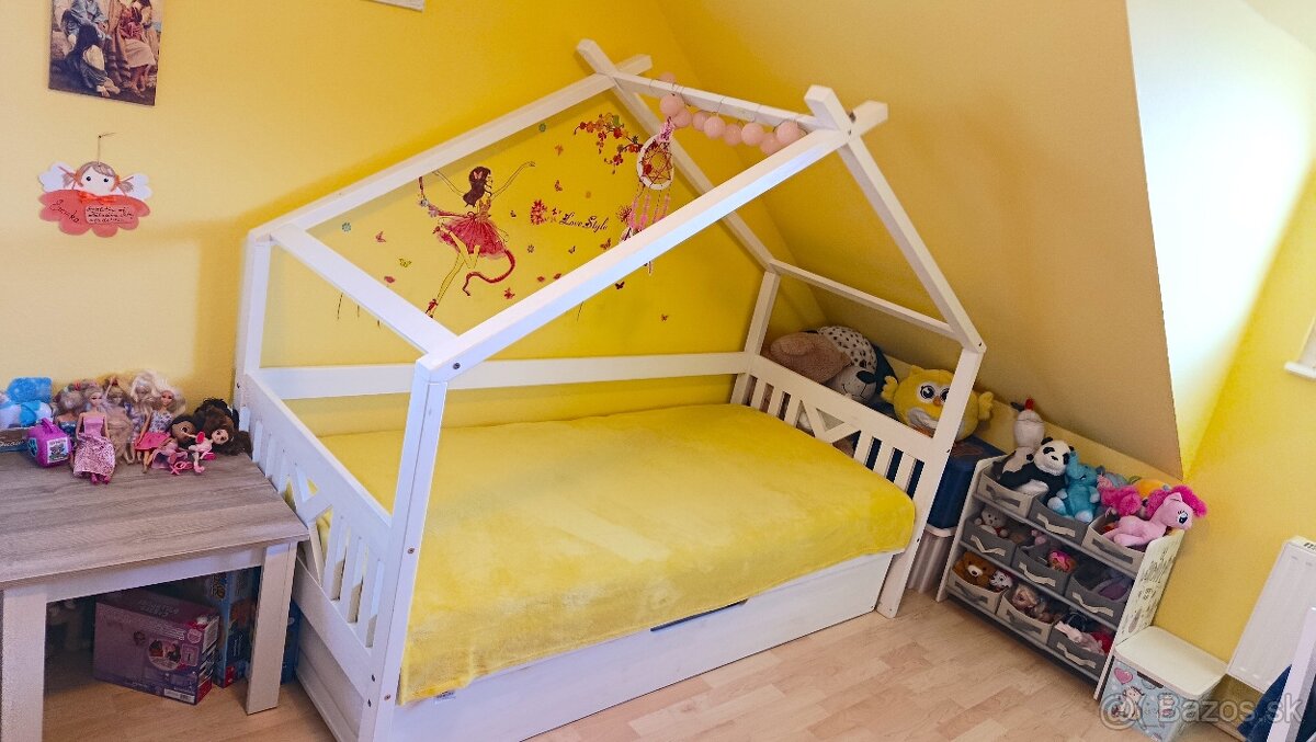 Detská domčeková dvoj-posteľ + rošty + matrace - 7