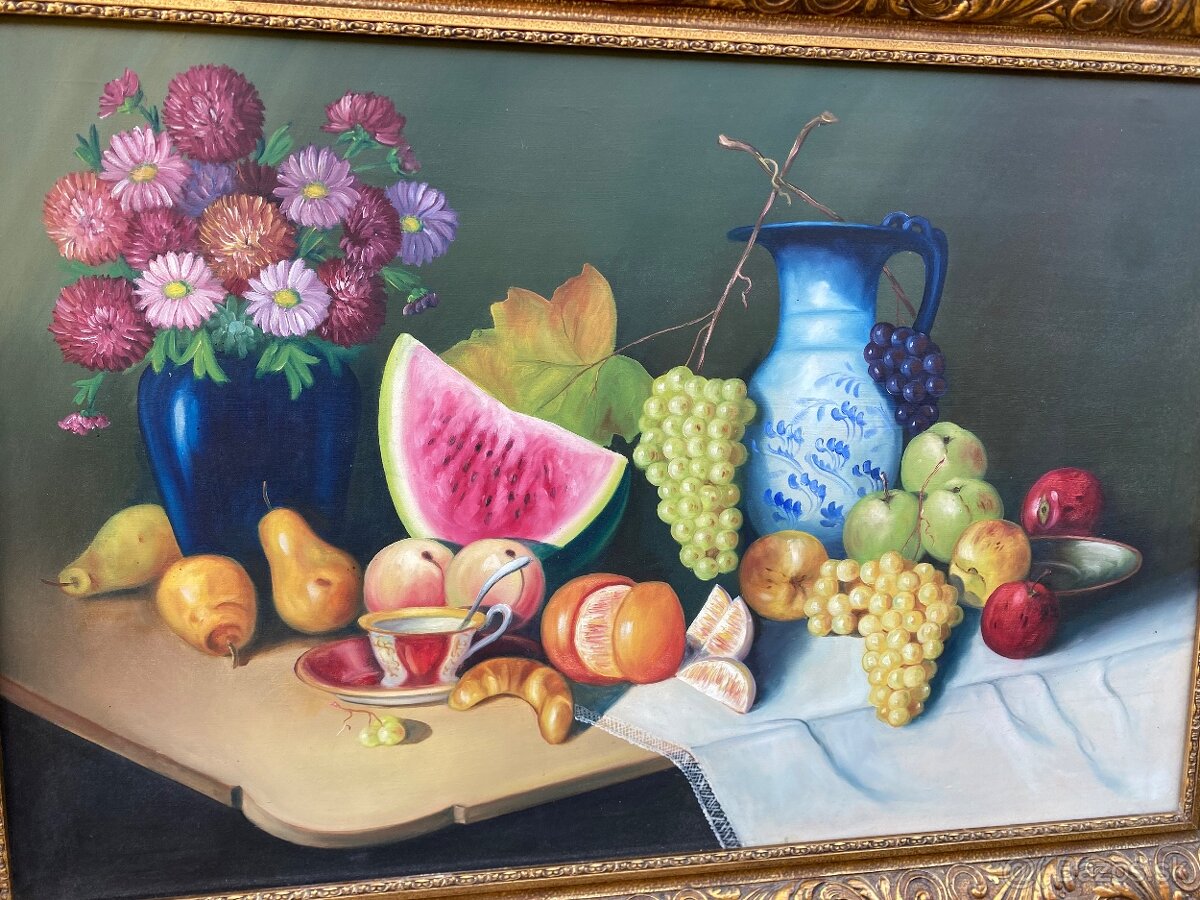 Starý obraz s rámom - olejomaľba na plátne - 7