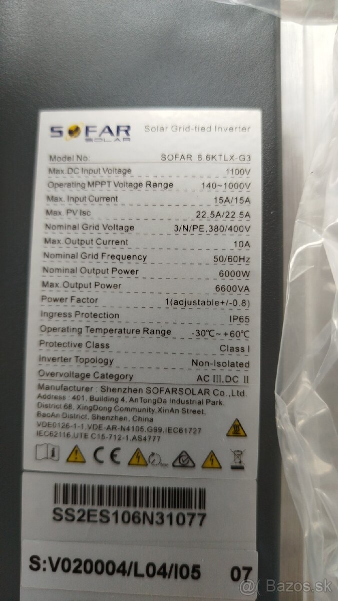 Trojfázový menič Sofar Solar 6.6 KTL-X G3 - 6600W - 7