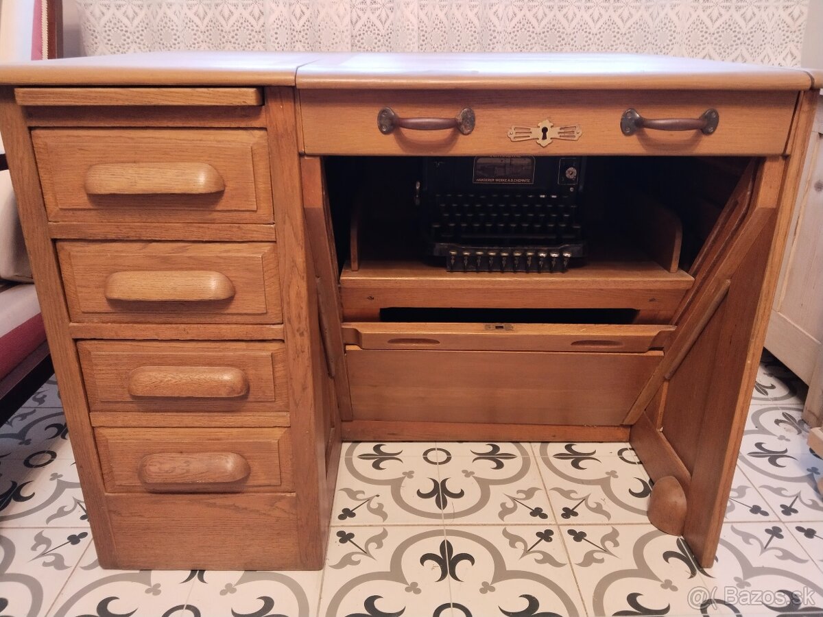 Starožitný, americký, psací stůl s roletou - 7