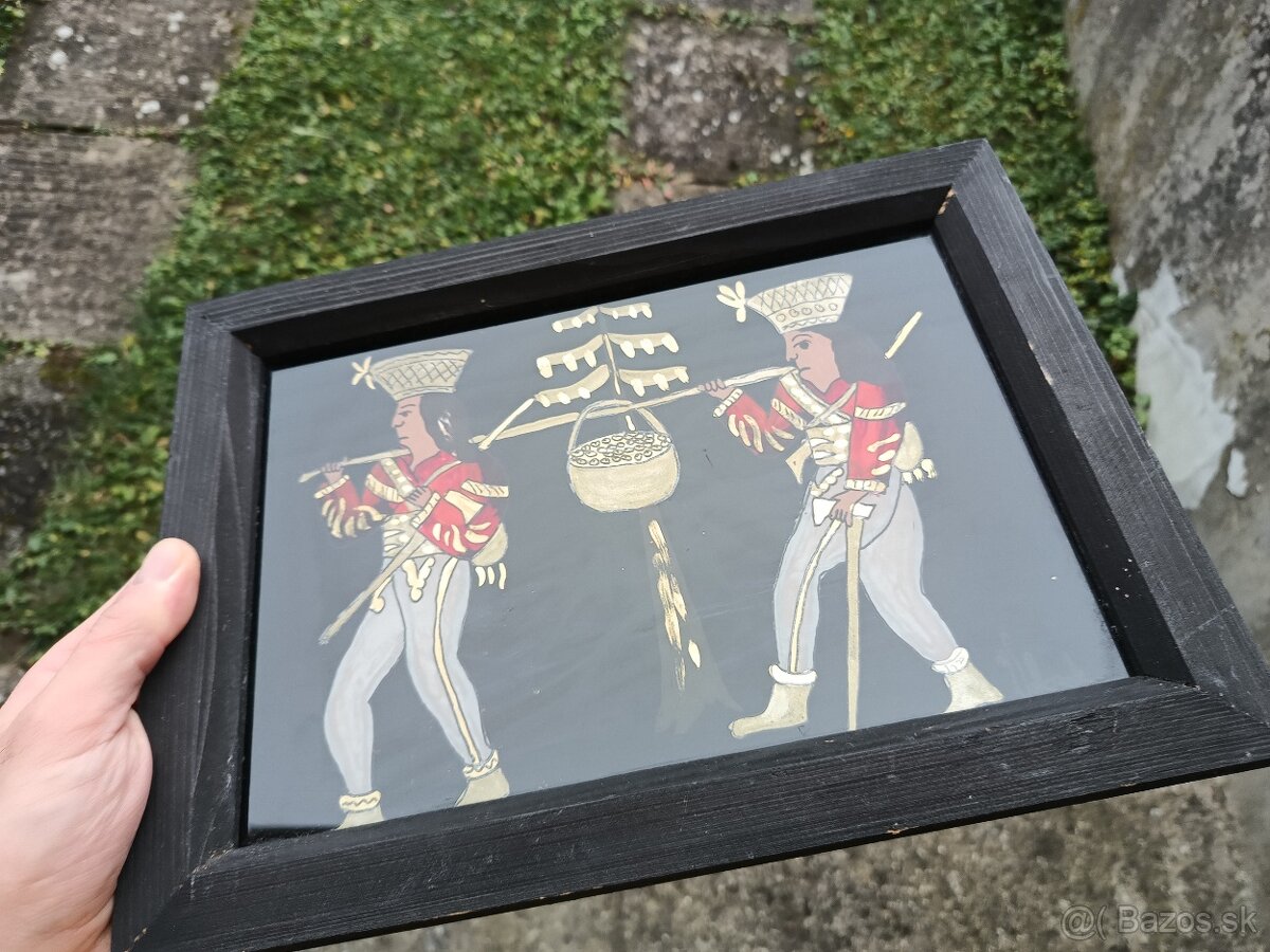 starožitný obraz maľba na skle Zbojníci - 7