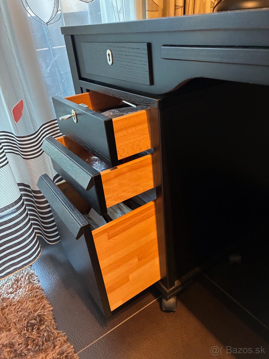 Elegantný veľký čierny pracovný stôl + šuflíkový kontajner - 7