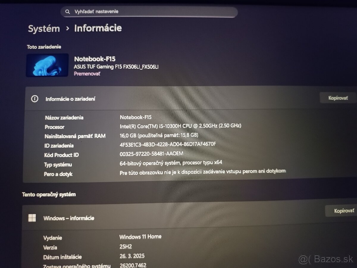 Predám herný notebook ASUS TUF GAMING F15 (2021) - 7