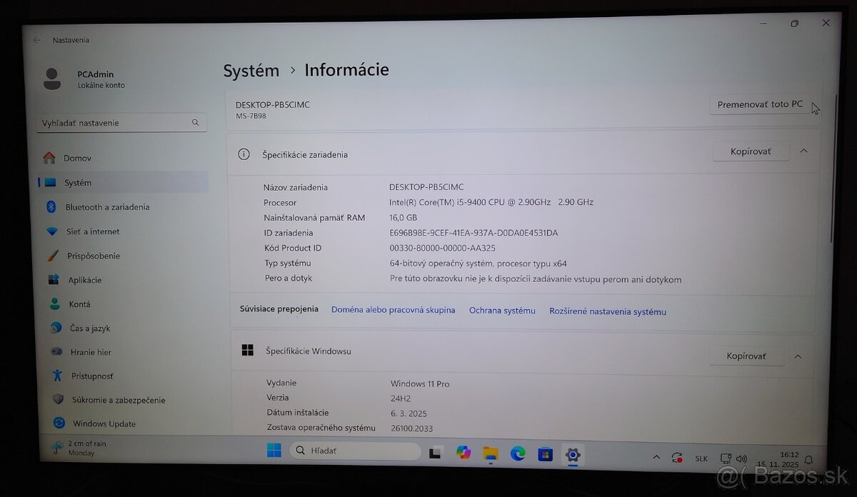 Predám Herný PC (Core i5-9400 / GTX 1660 Super / 16GB DDR4) - 7