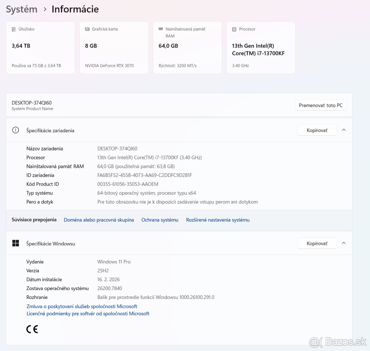 Intel i7-13700KF 64GB DDR4 GeForce RTX 3070 - 7