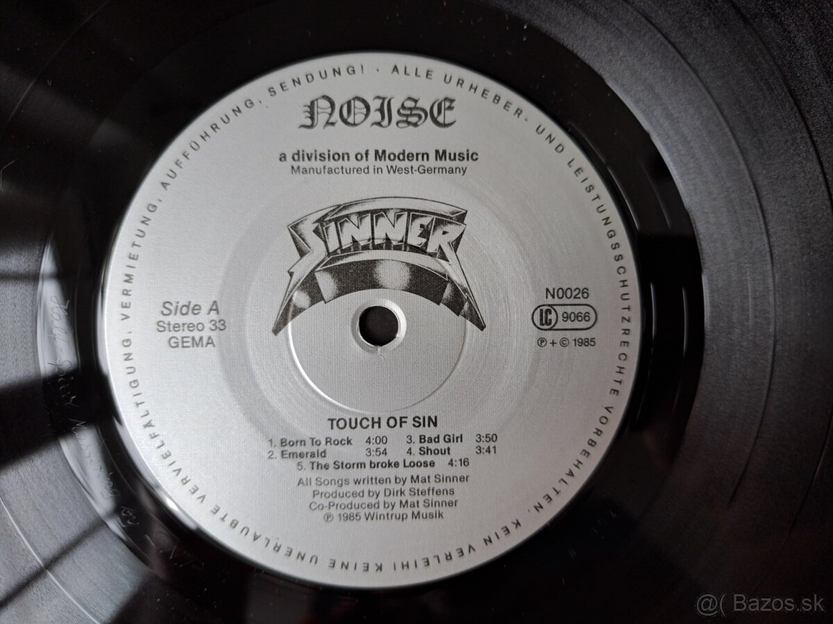 Lp SINNER - Touch Of Sin / EX - 7