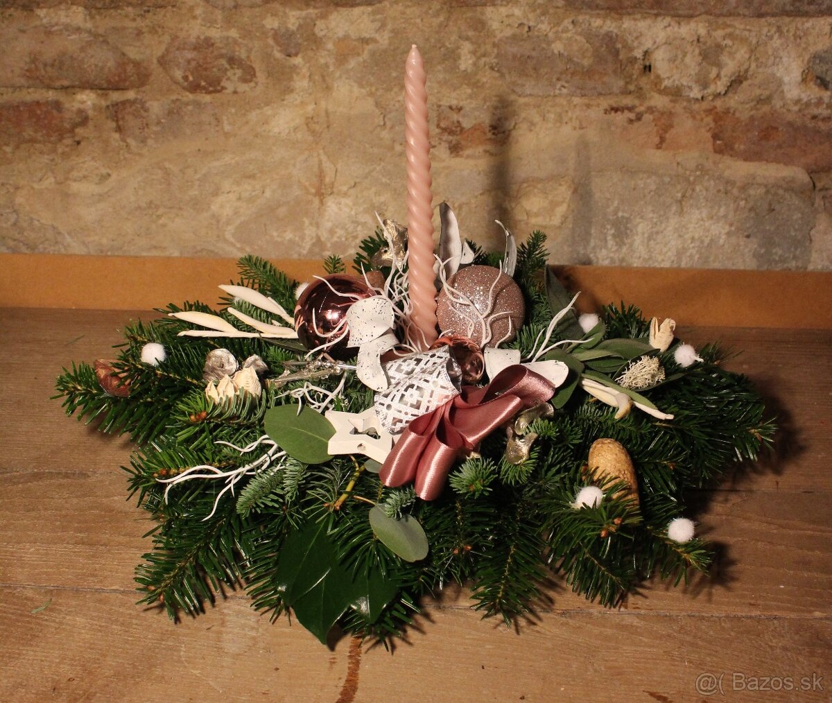 Vianočný svietnik s čerstvej čečiny - 7