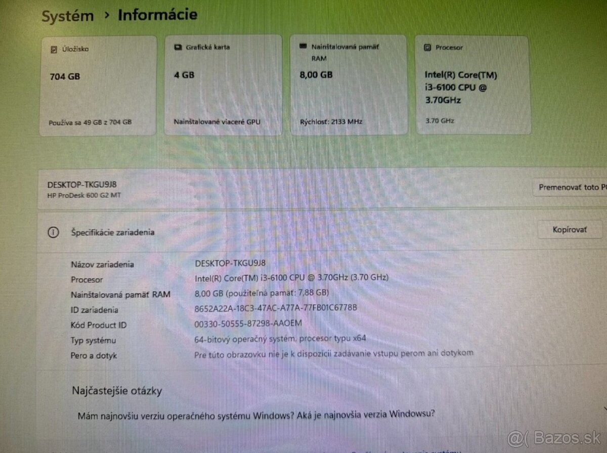 Počítač i3-6100 / RX 560 4GB / 8GB / SSD + HDD - 7