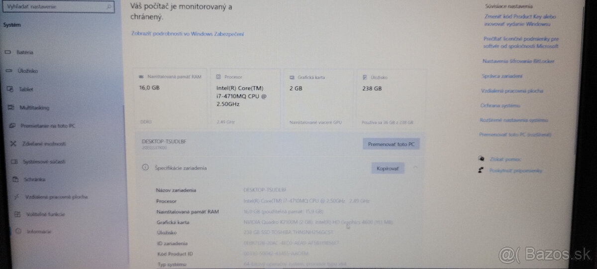 Predám Lenovo Thinkpad s procesorom i7-2,5Ghz - 7