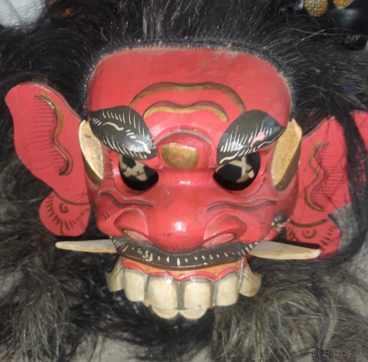 Okultná Indonézska drevená vyrezávaná maska Boha - 7