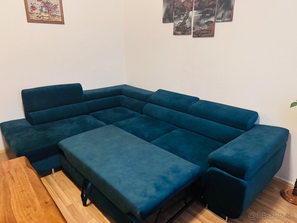 Rozkladací gauč, tyrkysová farba - 7