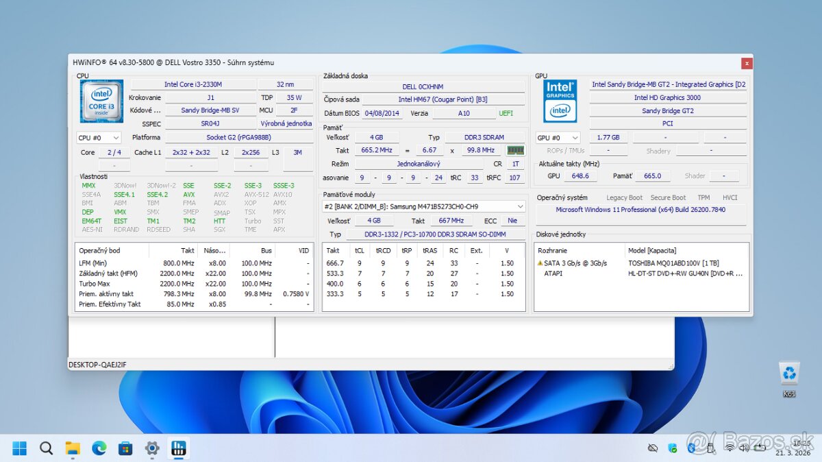 2 x Dell Vostro 3550 velkost 13,3" - 7