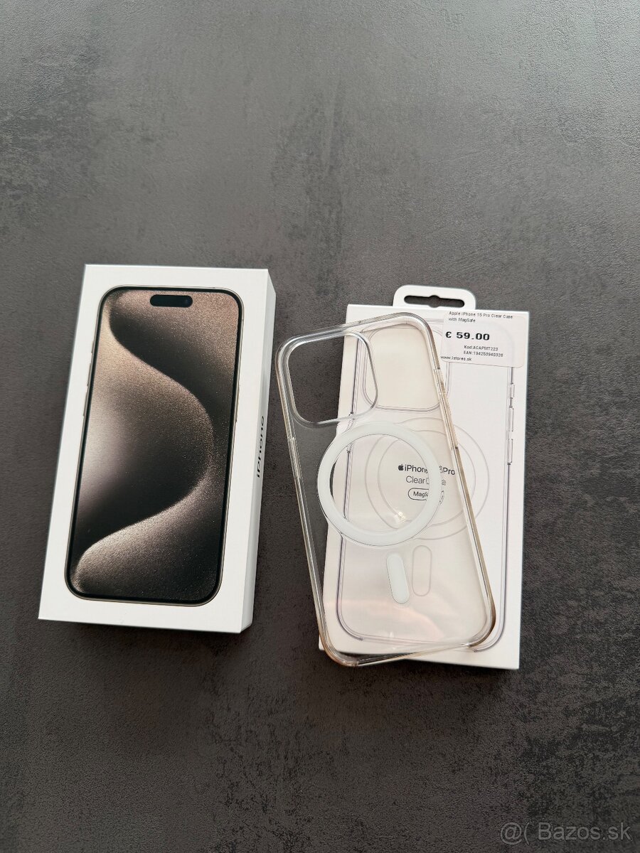 iPhone 15pro Natural Titanium 128gb + Clear Case MagSafe - 7