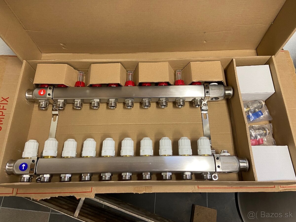 Rozdeľovač podlahového kúrenia, 10 cestný, nerezový - 7